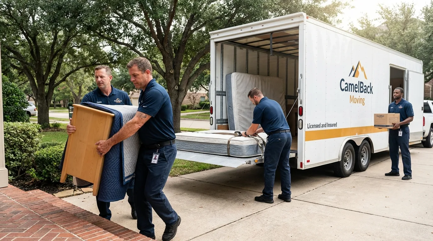 Crew loading residential truck for cross-state move from Belle Vernon, PA